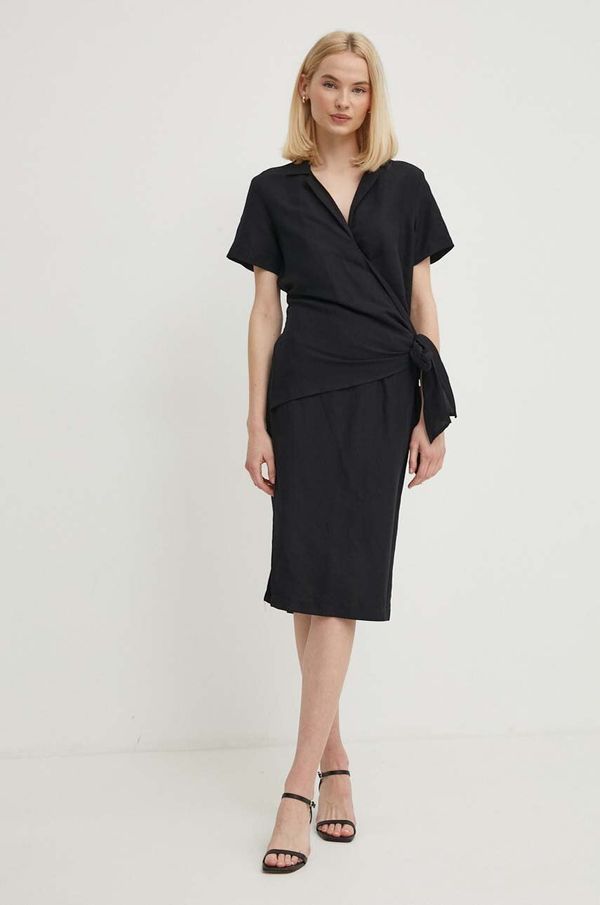 Sisley Lanena obleka Sisley črna barva