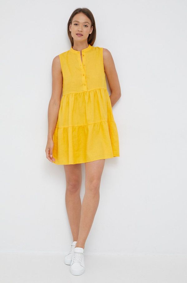 Sisley Lanena obleka Sisley rumena barva,