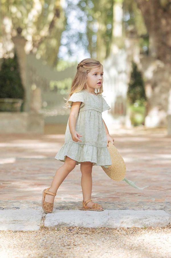 TARTINE ET CHOCOLAT Lanena obleka za dojenčke Tartine et Chocolat zelena barva