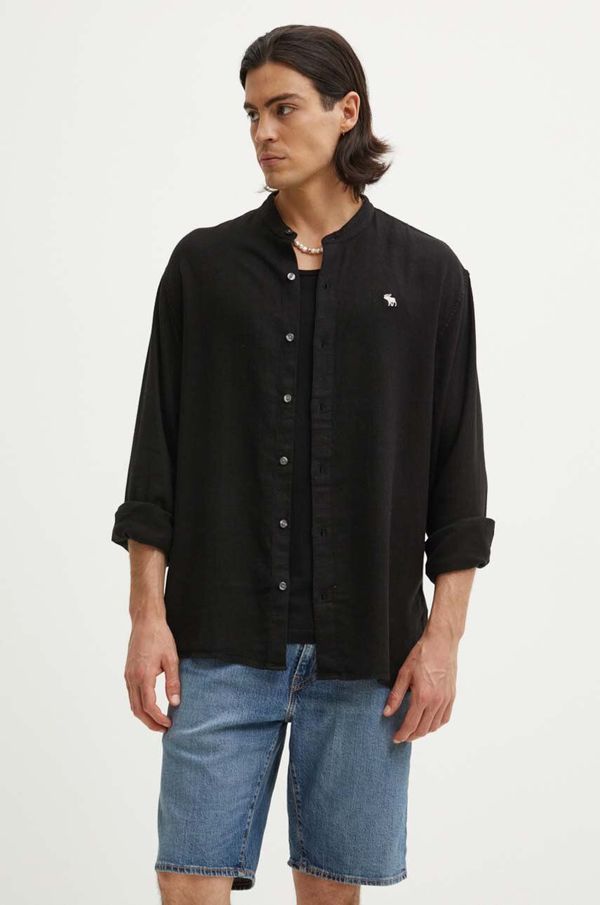 Abercrombie & Fitch Lanena srajca Abercrombie & Fitch črna barva, KI125-1100