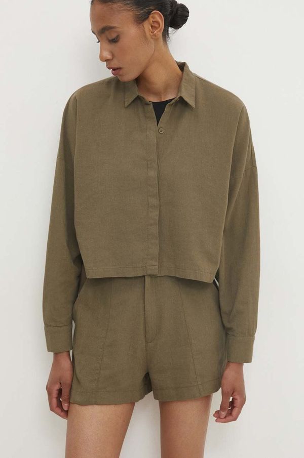 Answear Lab Lanena srajca Answear Lab zelena barva