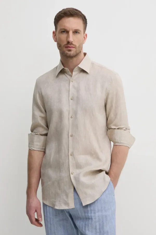 BOSS Lanena srajca BOSS bež barva