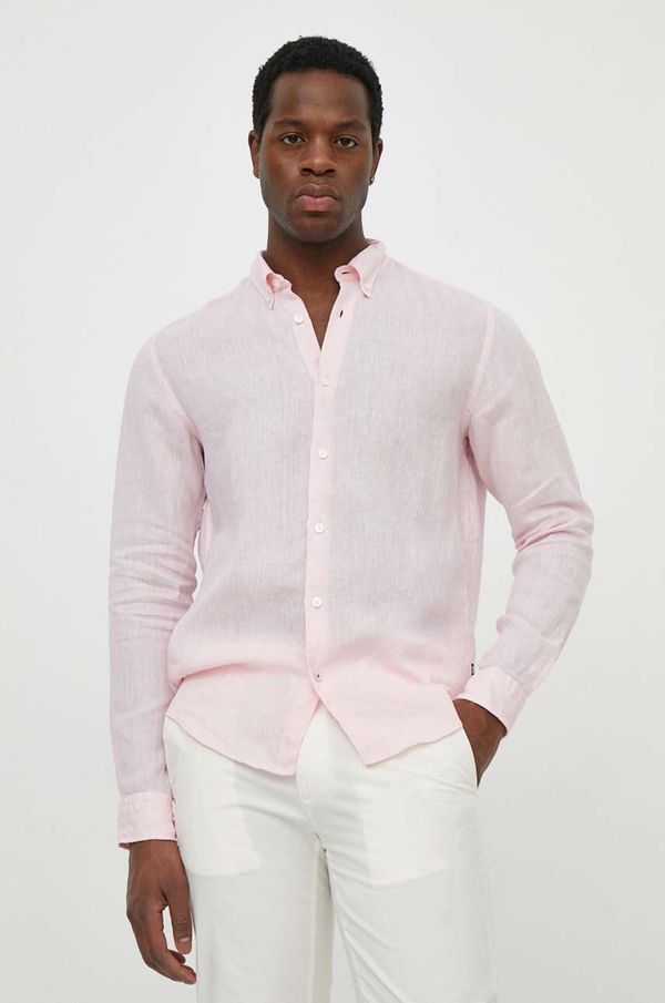 Boss Lanena srajca BOSS roza barva