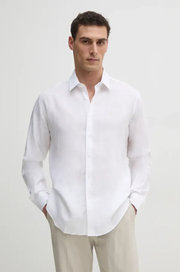 Karl Lagerfeld Lanena srajca Karl Lagerfeld moška, bela barva, 552667.605000