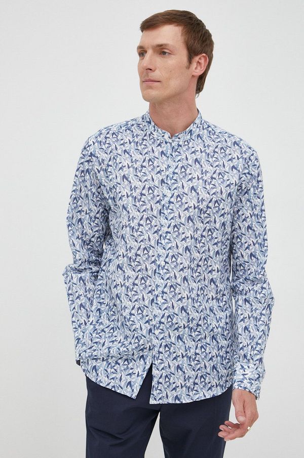 Karl Lagerfeld Lanena srajca Karl Lagerfeld moška, mornarsko modra barva