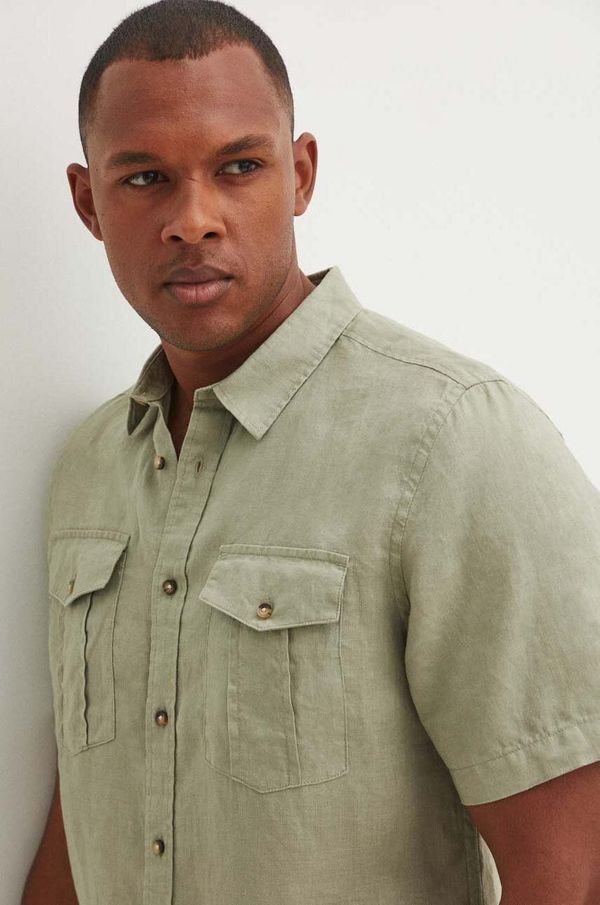 Medicine Lanena srajca Medicine moška, zelena barva