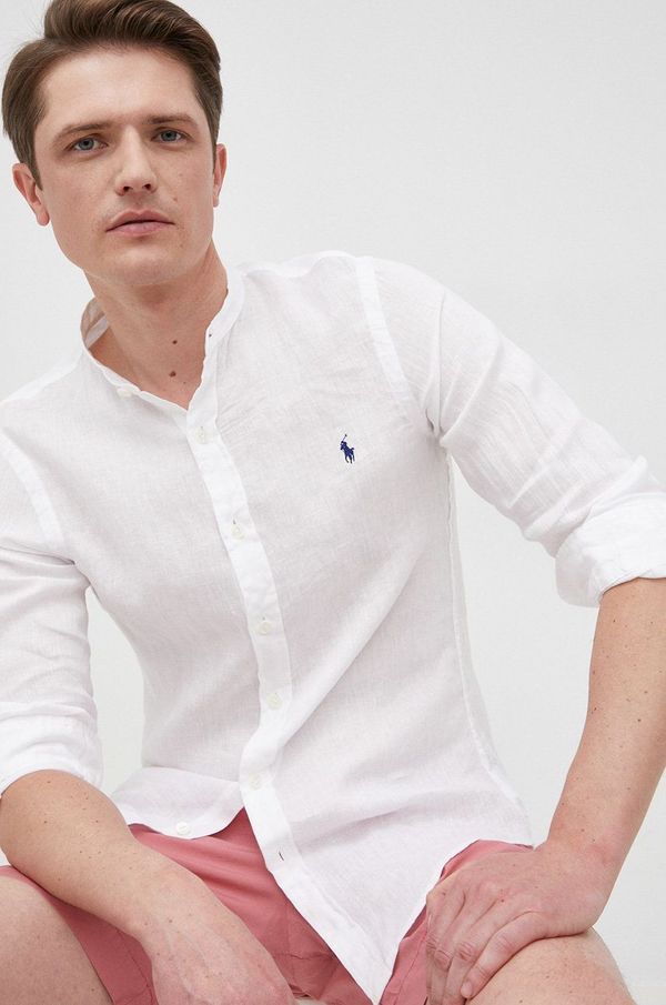 Polo Ralph Lauren Lanena srajca Polo Ralph Lauren moška, bela barva,