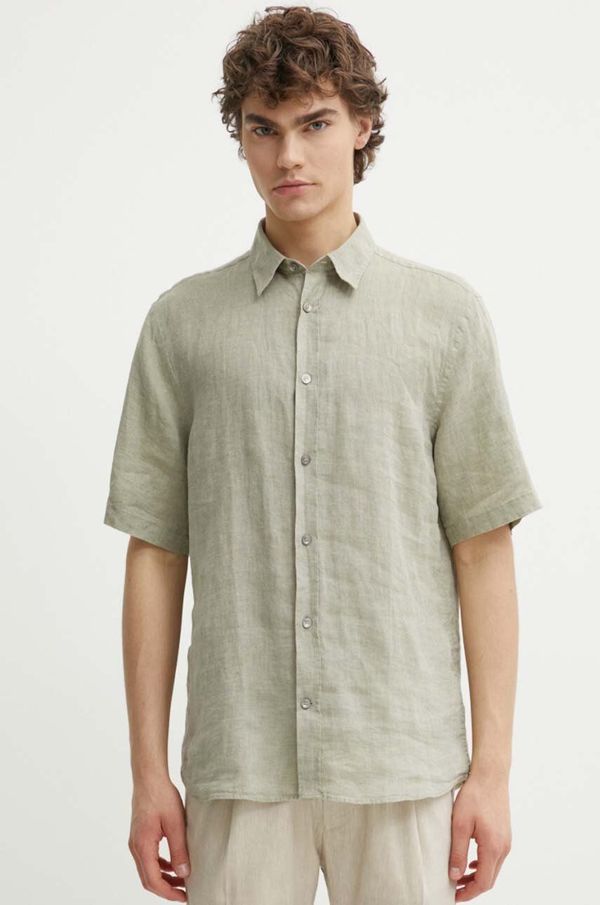 Tiger of Sweden Lanena srajca Tiger Of Sweden Spenser zelena barva, T69002017