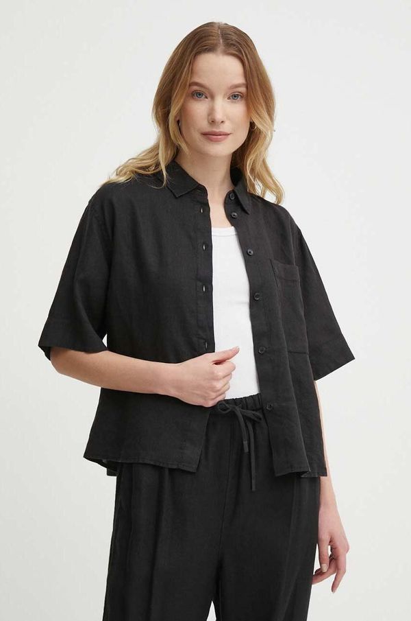 Tommy Hilfiger Lanena srajca Tommy Hilfiger črna barva, WW0WW41392