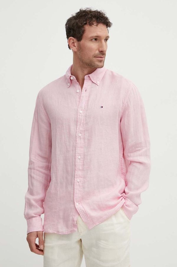 Tommy Hilfiger Lanena srajca Tommy Hilfiger roza barva, MW0MW34602