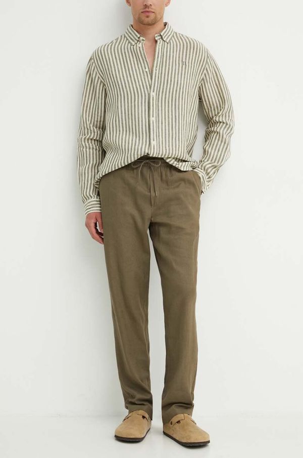 Les Deux Lanene hlače Les Deux zelena barva LDM510131