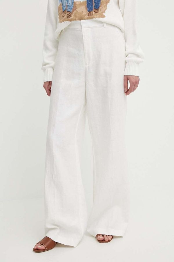 Polo Ralph Lauren Lanene hlače Polo Ralph Lauren bela barva, 211935391