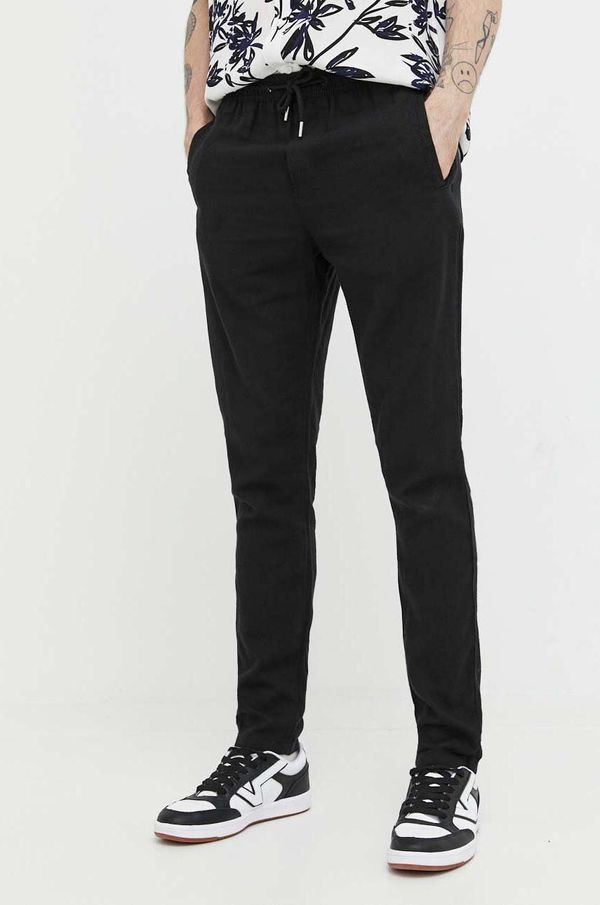 Solid Lanene hlače Solid črna barva