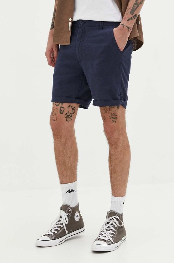 Solid Lanene kratke hlače Solid mornarsko modra barva