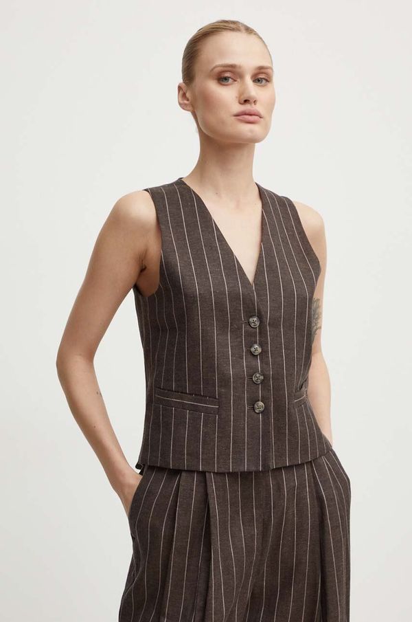 Day Birger et Mikkelsen Laneni telovnik Day Birger et Mikkelsen Frida - Casual Linen Stripe rjava barva, DAY65243245