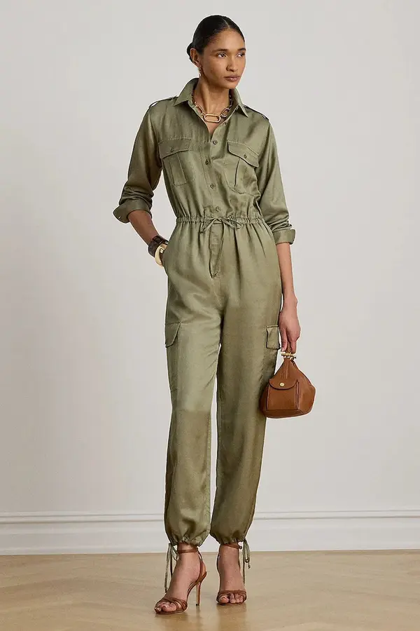 Lauren Ralph Lauren Lauren Ralph Lauren kombinezon ženski z dodatkom lanu