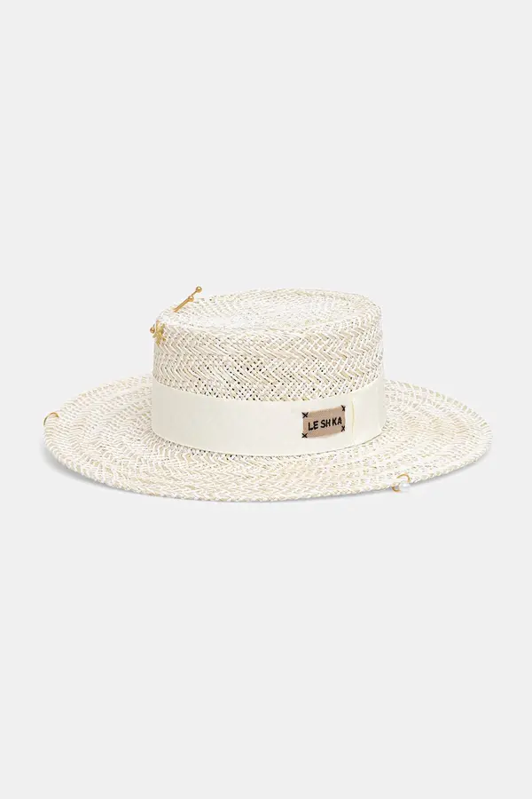 LE SH KA headwear LE SH KA slamnik ženski Double Chain Pearl Canotier
