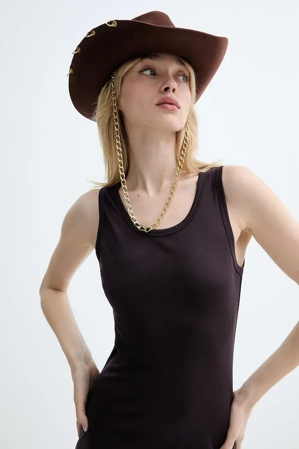 LE SH KA headwear LE SH KA volneni ženski klobuk s širokim robom Brown Cowboy