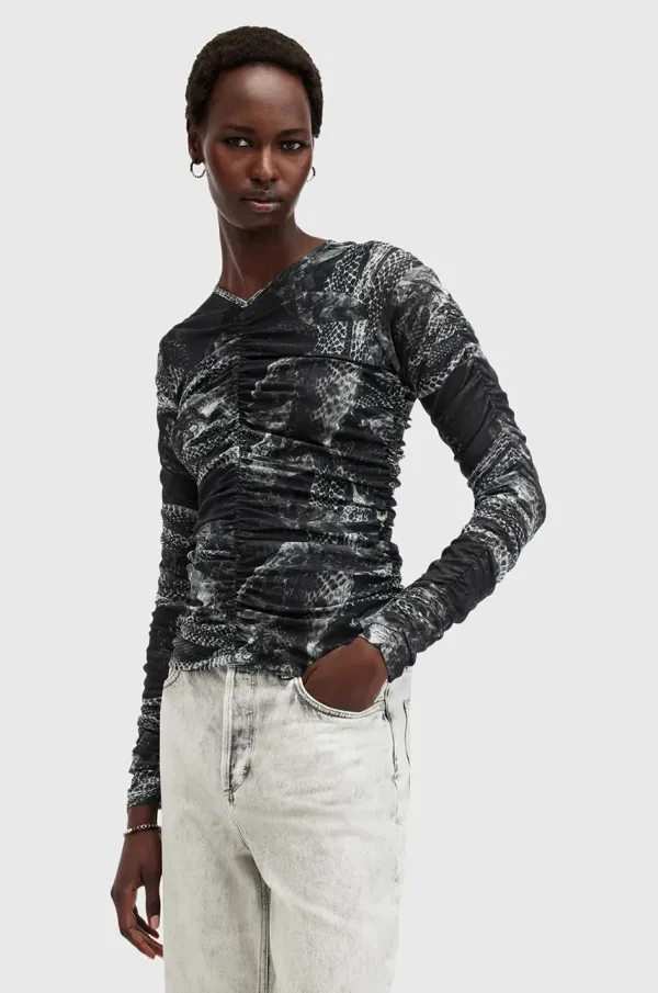 AllSaints Majica AllSaints KEIKO ženska, siva barva, W008JC