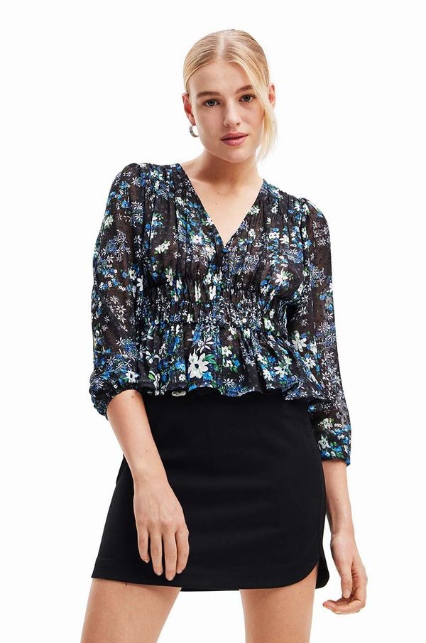 Desigual Majica Desigual 23WWBW06 WOMAN WOVEN BLOUSE LONG SLEEVE ženska, mornarsko modra barva