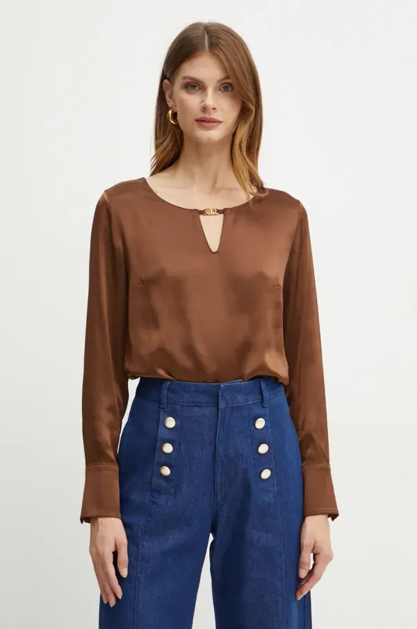 Twinset Majica Twinset ženska, rjava barva, 242TF2123