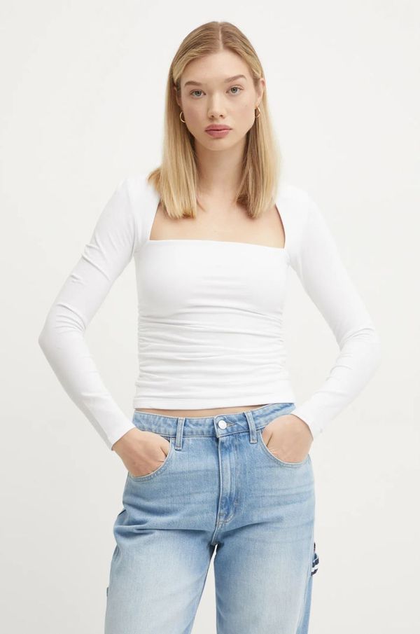 Abercrombie & Fitch Majica z dolgimi rokavi Abercrombie & Fitch ženska, bela barva, KI139-4893