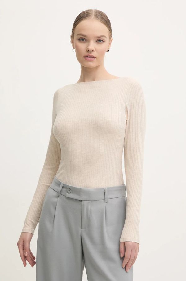 Abercrombie & Fitch Majica z dolgimi rokavi Abercrombie & Fitch ženska, bež barva, KI139-4606