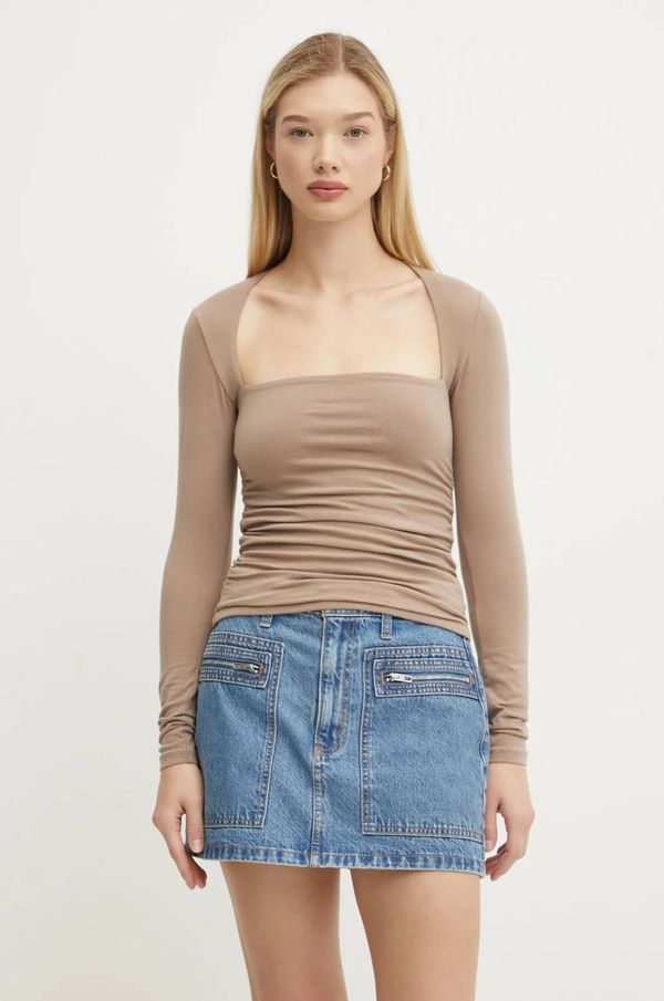 Abercrombie & Fitch Majica z dolgimi rokavi Abercrombie & Fitch ženska, bež barva, KI139-4893
