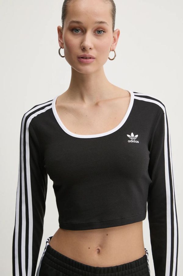 adidas Originals Majica z dolgimi rokavi adidas Originals 3S LS CROP ženska, črna barva, JD4624