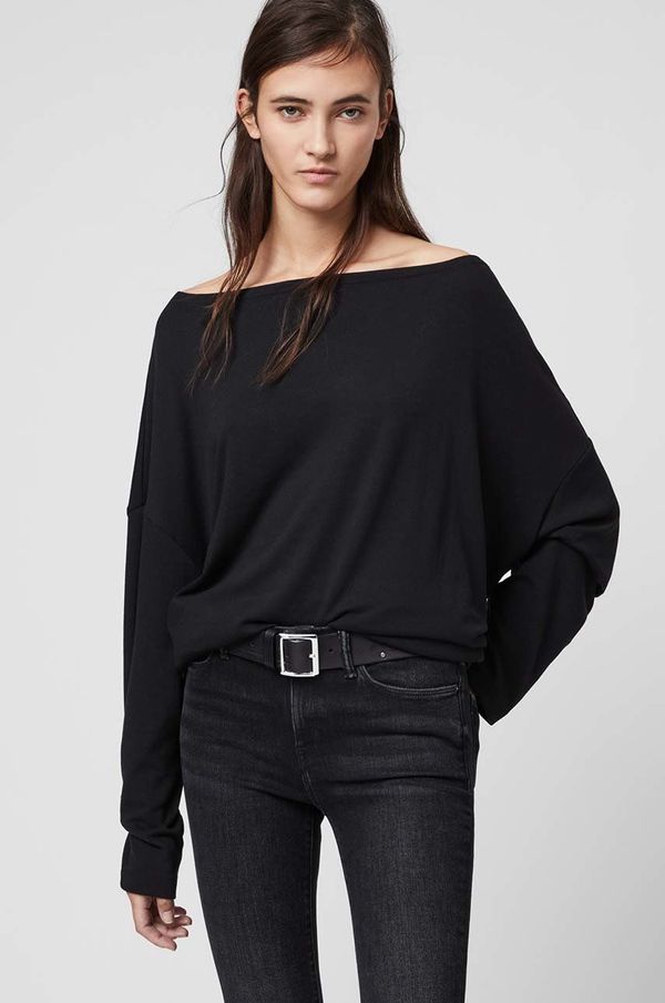 AllSaints Majica z dolgimi rokavi AllSaints ženski, črna barva