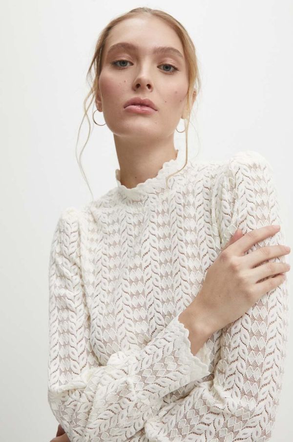 Answear Lab Majica z dolgimi rokavi Answear Lab bež barva