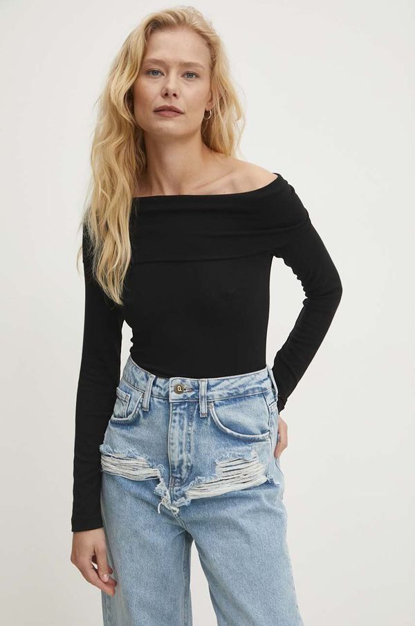 Answear Lab Majica z dolgimi rokavi Answear Lab črna barva