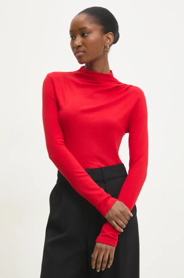 Answear Lab Majica z dolgimi rokavi Answear Lab ženski, rdeča barva