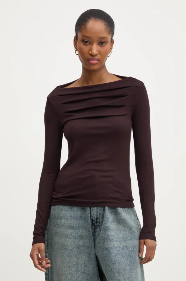 Answear Lab Majica z dolgimi rokavi Answear Lab ženski, rjava barva