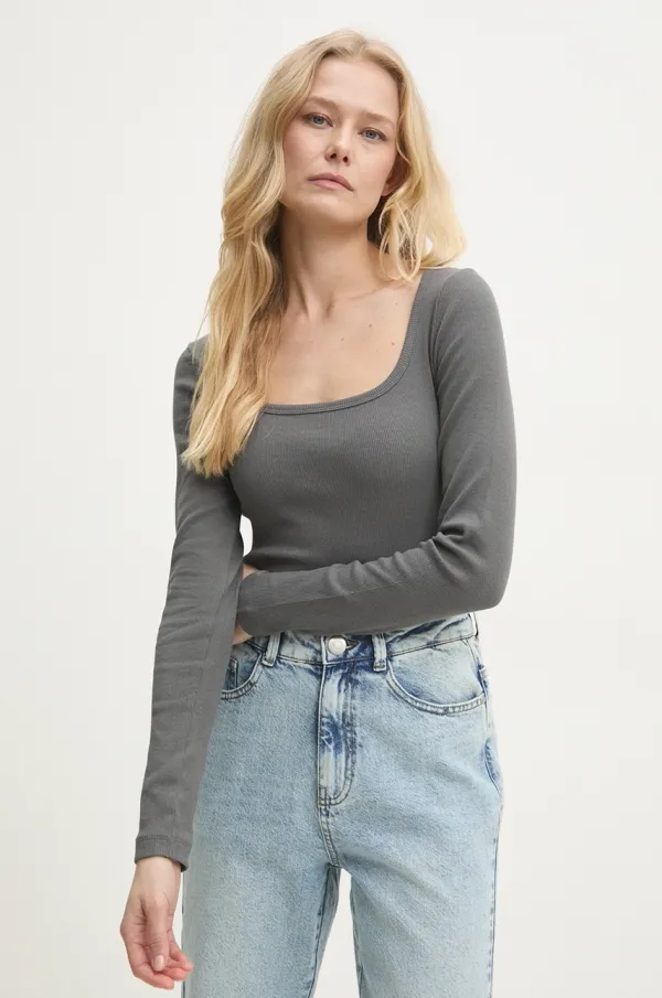 Answear Lab Majica z dolgimi rokavi Answear Lab ženski, siva barva