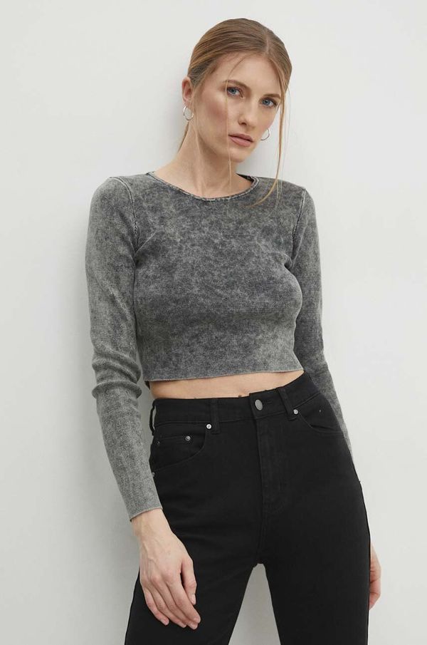 Answear Lab Majica z dolgimi rokavi Answear Lab ženski, siva barva