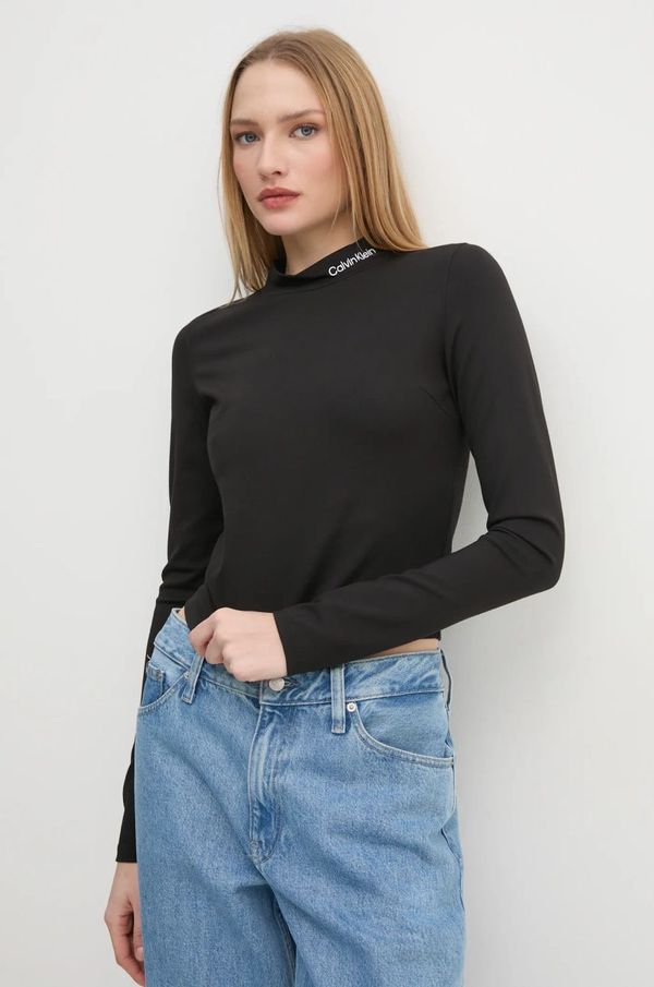 Calvin Klein Jeans Majica z dolgimi rokavi Calvin Klein Jeans ženska, črna barva, J20J224763