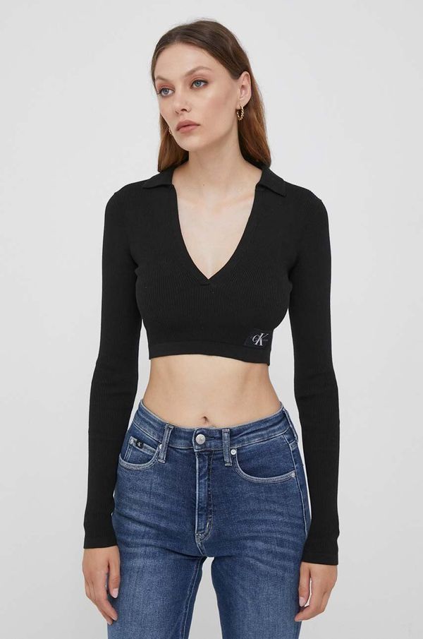 Calvin Klein Jeans Majica z dolgimi rokavi Calvin Klein Jeans ženski, črna barva
