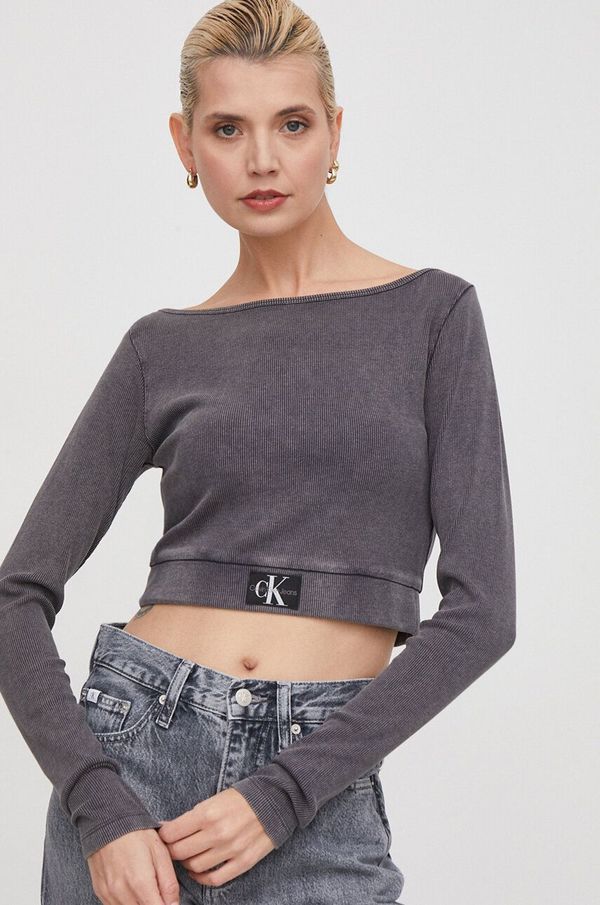 Calvin Klein Jeans Majica z dolgimi rokavi Calvin Klein Jeans ženski, siva barva
