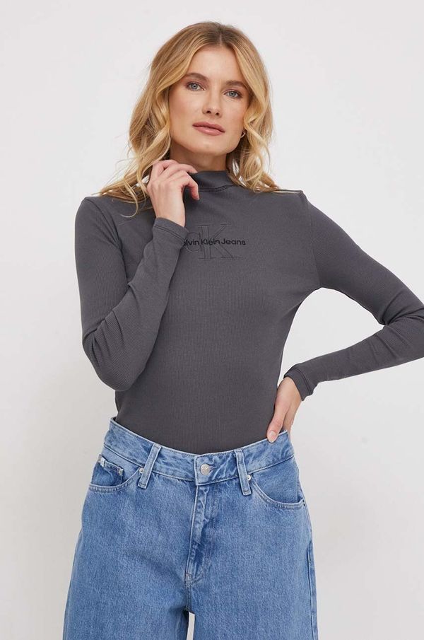 Calvin Klein Jeans Majica z dolgimi rokavi Calvin Klein Jeans ženski, siva barva