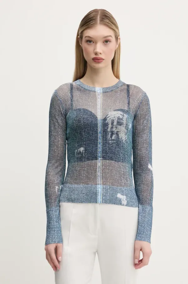 Desigual Majica z dolgimi rokavi Desigual DEMS ženska, mornarsko modra barva, 25SWJF07