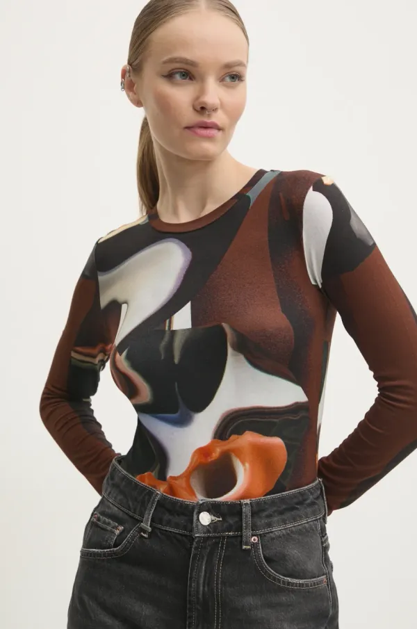Desigual Majica z dolgimi rokavi Desigual DREAMY ženska, rjava barva, 24WWTK47