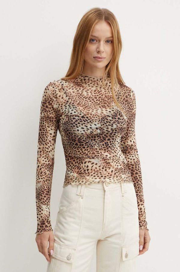 Guess Majica z dolgimi rokavi Guess ADRIANA MESH rjava barva, W4YP04 KBBF2
