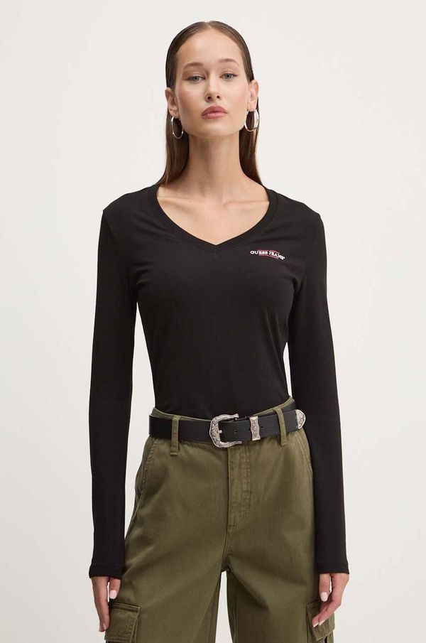 Guess Jeans Majica z dolgimi rokavi Guess Jeans ženska, črna barva, W4YI21 J1314