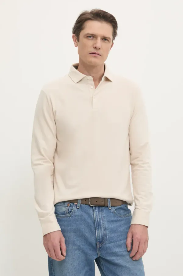 Hackett London Majica z dolgimi rokavi Hackett London moška, bež barva, HM550991