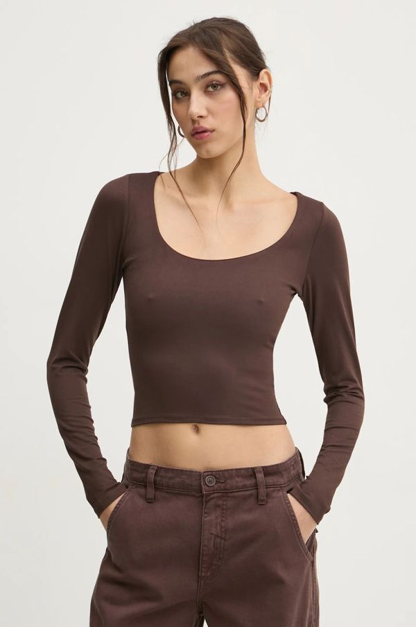 Hollister Co. Majica z dolgimi rokavi Hollister Co. ženska, rjava barva, KI339-3626