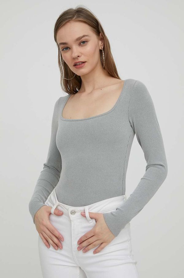 Hollister Co. Majica z dolgimi rokavi Hollister Co. ženski, siva barva