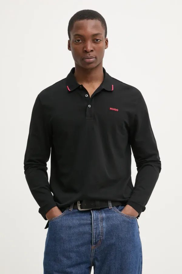 HUGO Majica z dolgimi rokavi HUGO moška, črna barva, 50532067