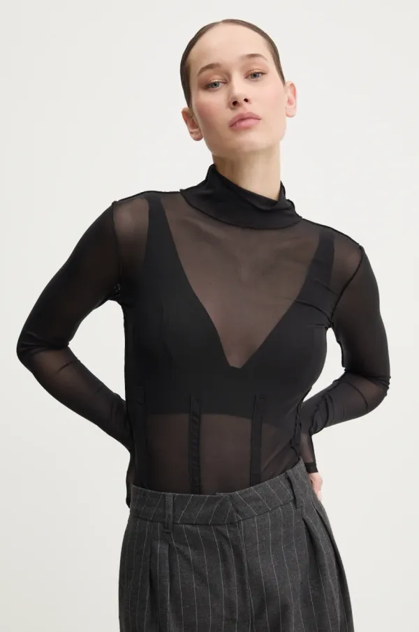 HUGO Majica z dolgimi rokavi HUGO ženska, črna barva, 50534053