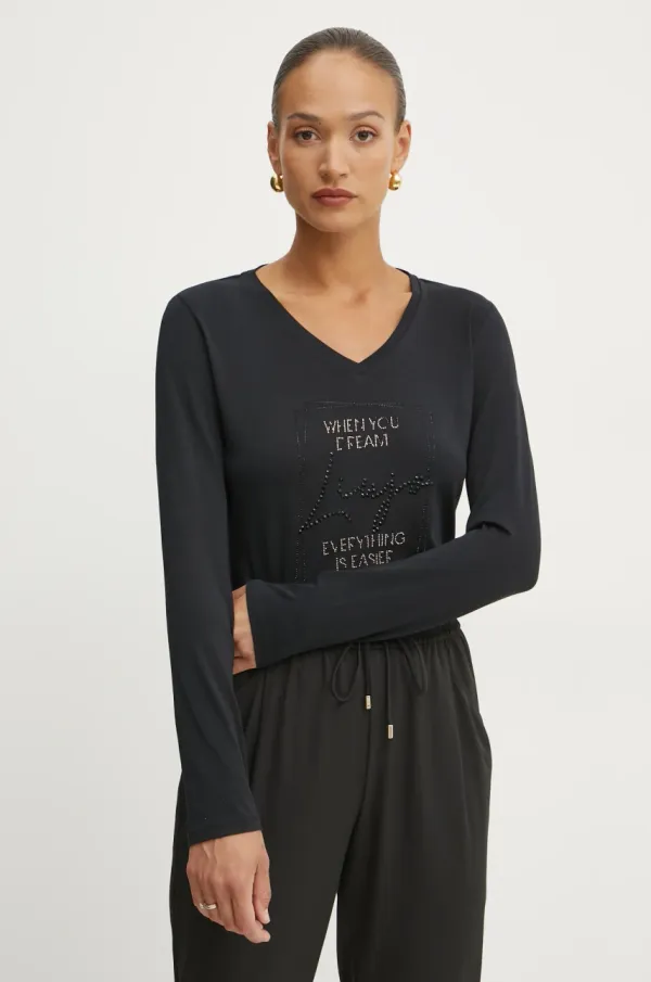 Liu Jo Majica z dolgimi rokavi Liu Jo ženska, črna barva, TA5169 JS003